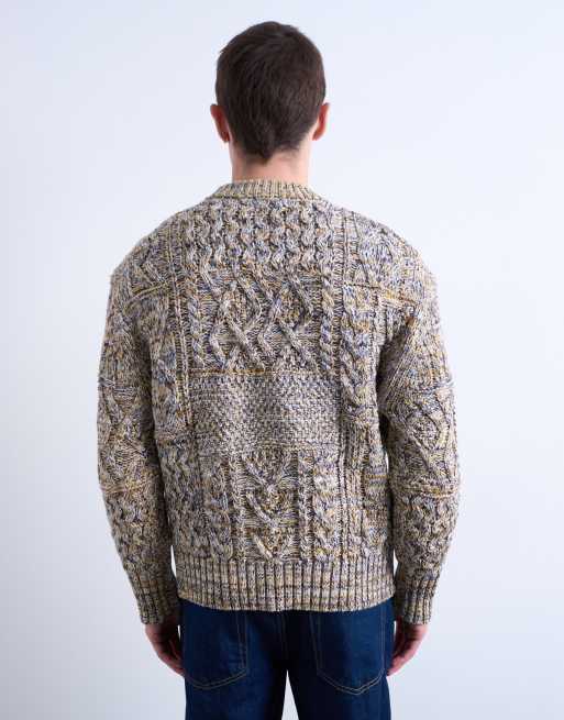 Topman - Oversized kabelgebreide trui in gemêleerd geel, 5 van 5