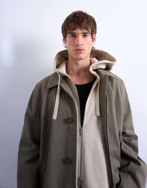 Topman – Oversized-Kapuzenjacke mit Reißverschluss aus schwerem Material in hellem Steinbeige, 5 von 5