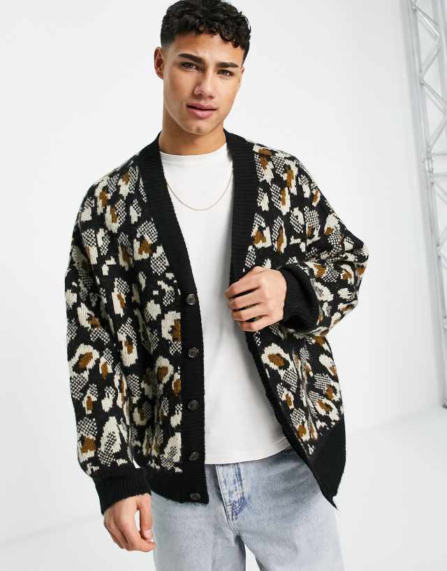 Topman oversized knitted abstract print cardigan