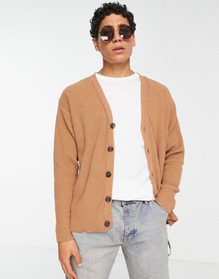 Topman oversized knitted cardigan in brown