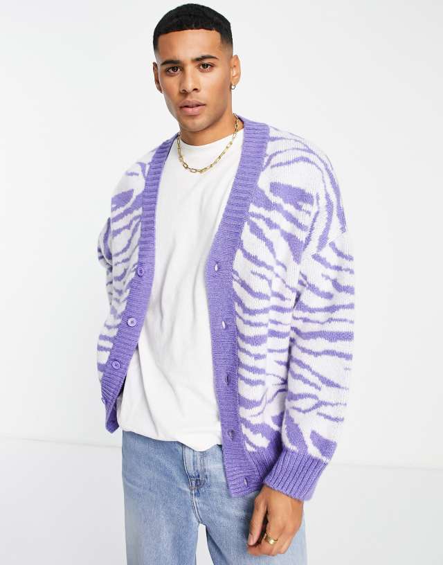 Topman oversized knitted cardigan in zebra print