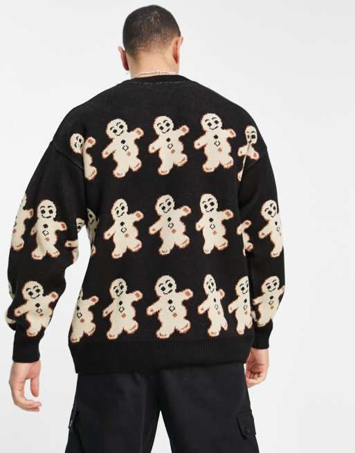 Topman oversized knitted gingerbread jumper in black, 2 of 4