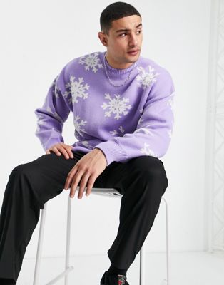 Topman oversized knitted snowflake jumper in lilac (201142250)