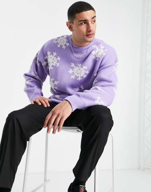 Topman oversized knitted snowflake jumper in lilac