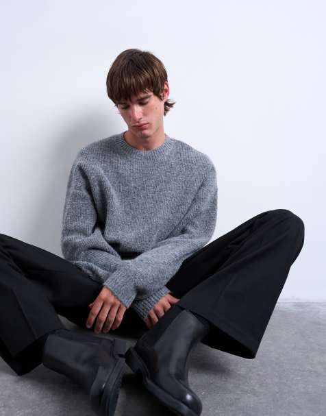 Topman - Oversized, koksgrå og strikket trøje med rund hals - view 1