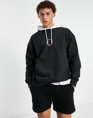 Topman oversized layered hoodie in black