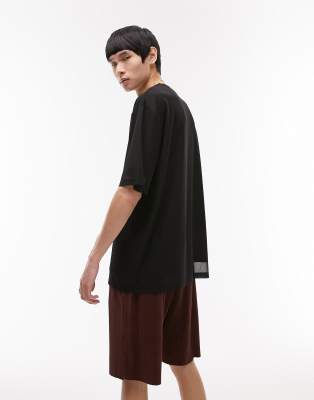 Topman Oversized Layered Mesh Tee-black In Black