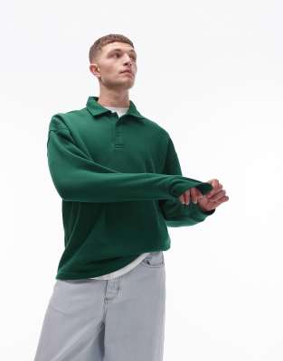 oversized long sleeve sweats polo in green