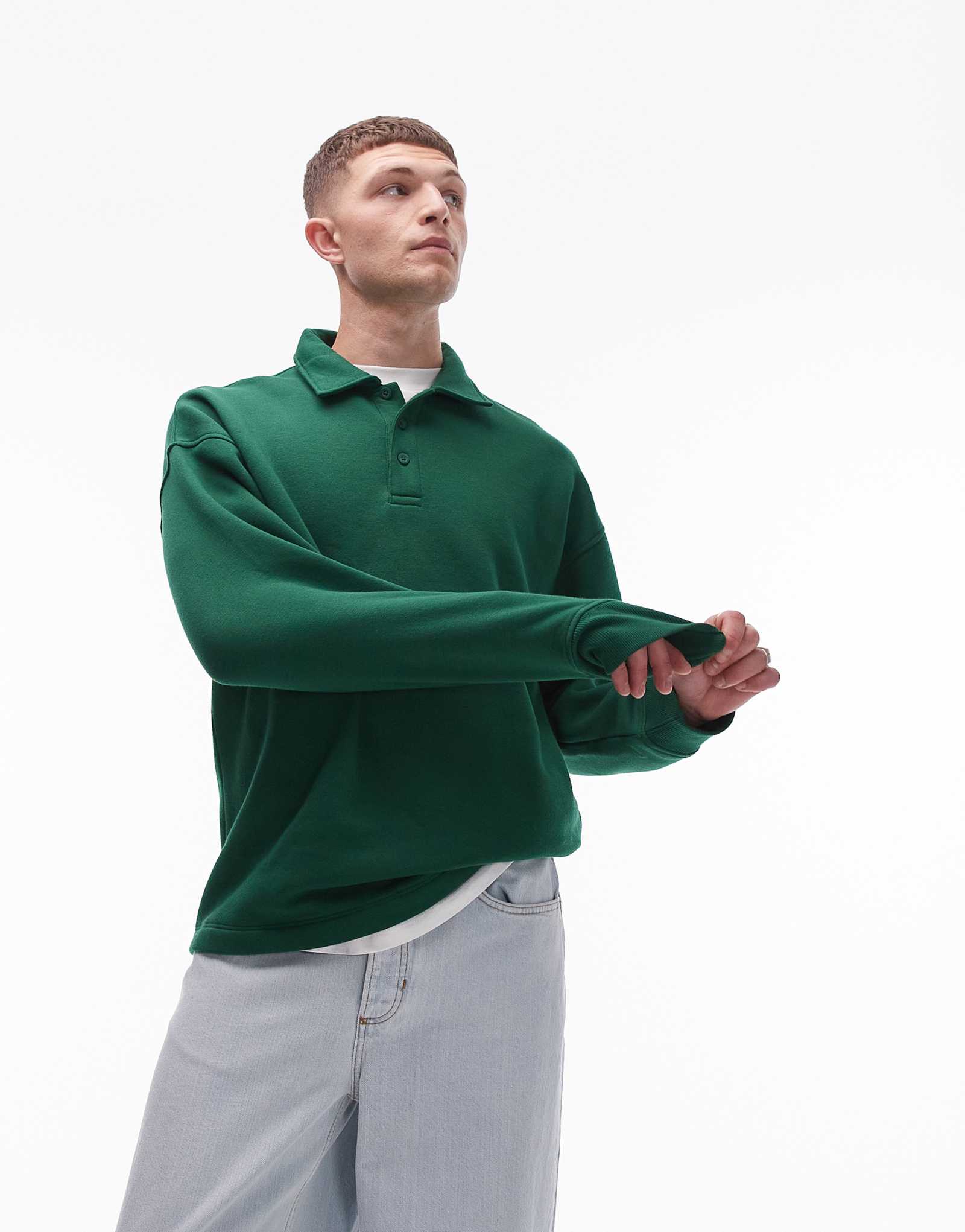 Спортивное поло Topman oversize с длинным рукавом зеленого цвета