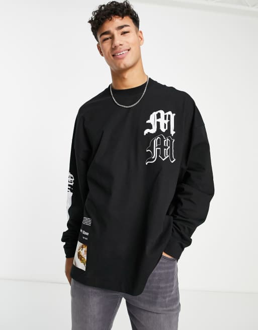 Topman oversized long sleeve T-shirt with Michelangelo print in black