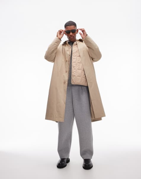 Topman oversized mac with removable lining in stone - view 1