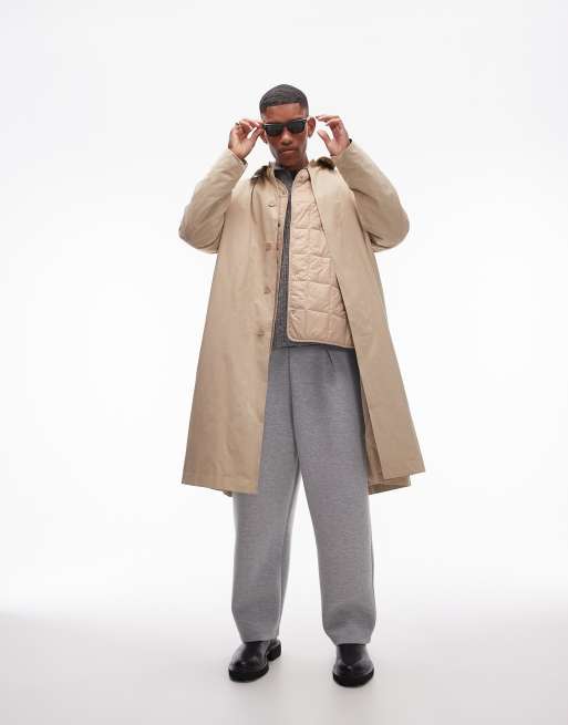 Topman oversized mac with removable lining in stone