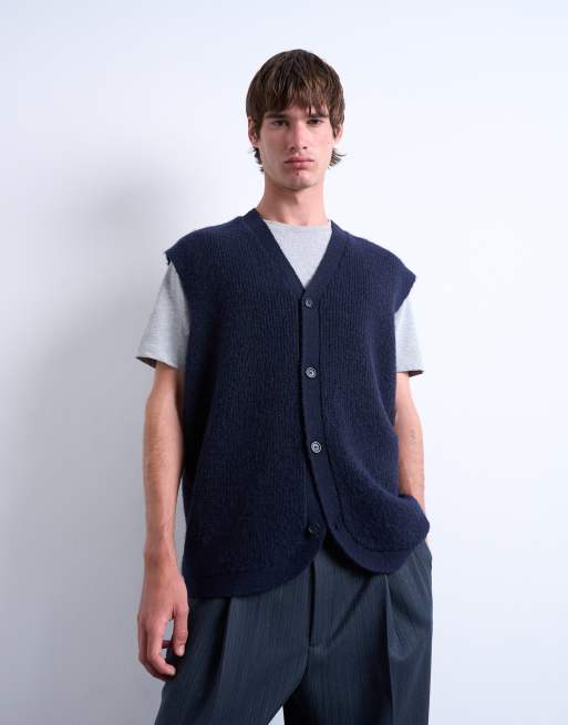 Topman - Oversized, marineblå og strikket tanktop med knapper, 3 af 5