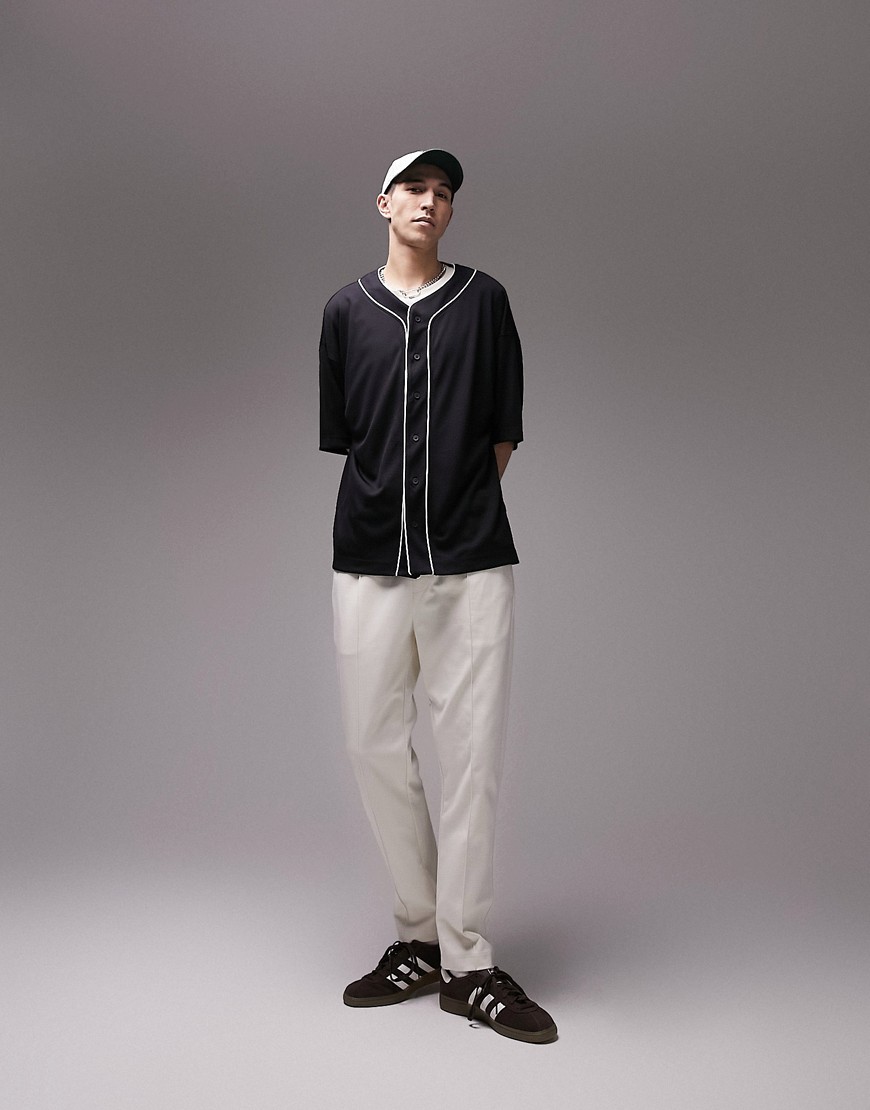 Topman oversized mesh baseball t-shirt with piping in black
