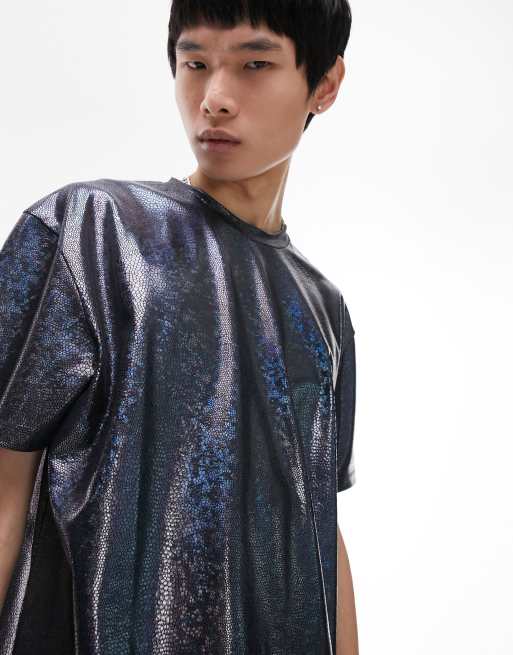 Topman oversized metallic scaled texture T-shirt in multi