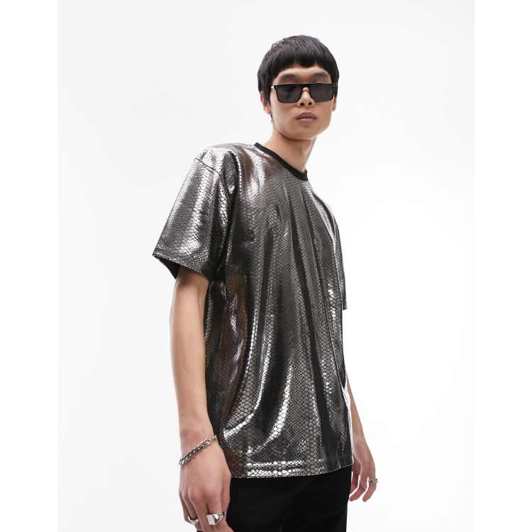 Metallic silver sale t shirt mens