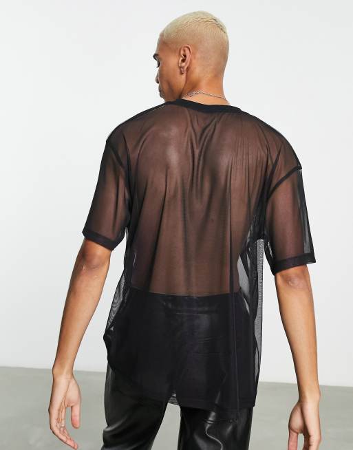 ASOS DESIGN oversized mesh shirt in black - BLACK