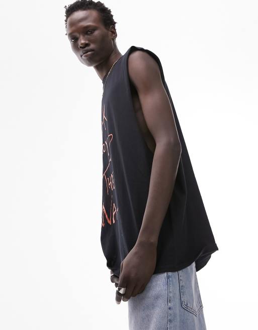 Topman - Oversized mouwloos T-shirt met Pink Floyd-print in zwart, 2 van 4
