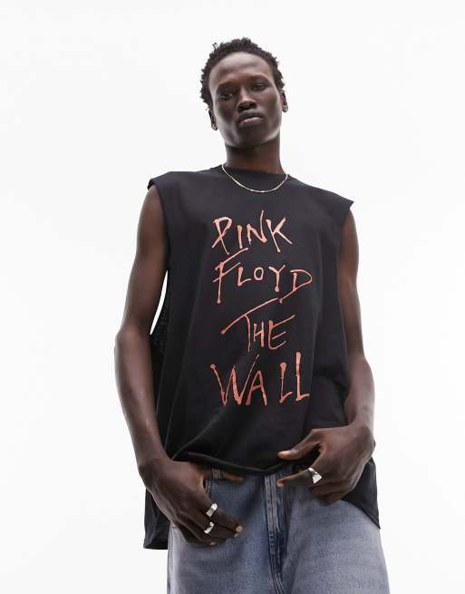 Topman - Oversized mouwloos T-shirt met Pink Floyd-print in zwart, 4 van 4