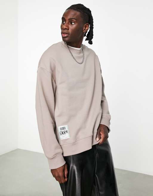 Topman oversized NYC woven tab sweatshirt in gray