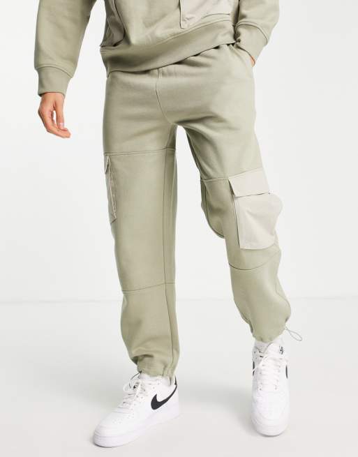 Topman oversized nylon pocket cargo jogger in green