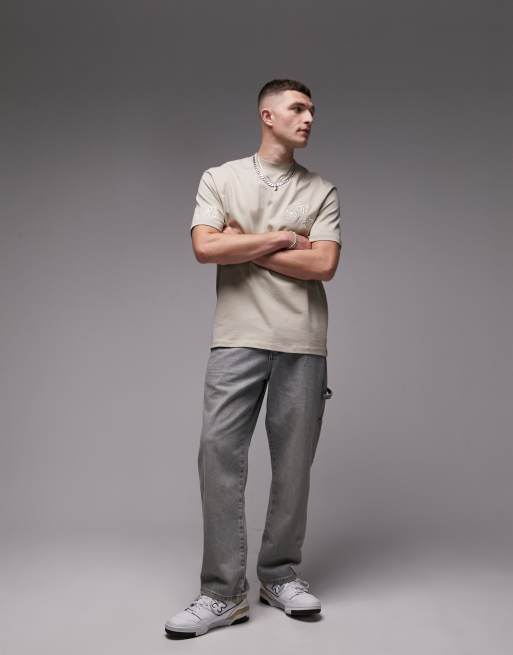 Topman - Oversized og beige T-shirt med broderede blomster, 2 af 4