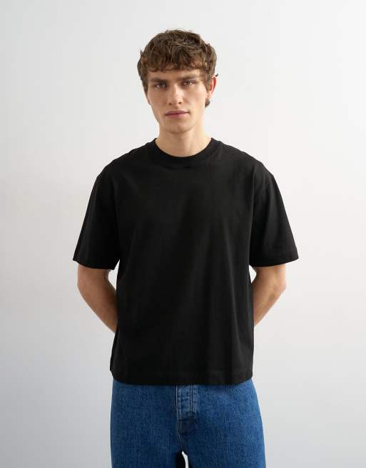 Topman - Oversized og cropped sort T-shirt med firkantet pasform
