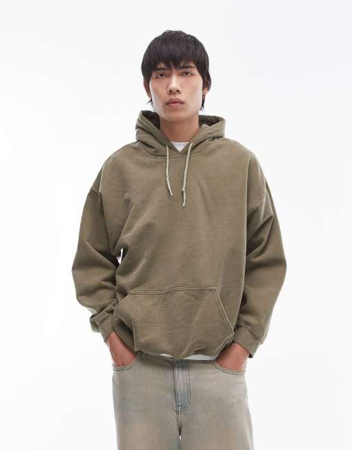 Topman - Oversized og grøn hættetrøje i vintage-vask
