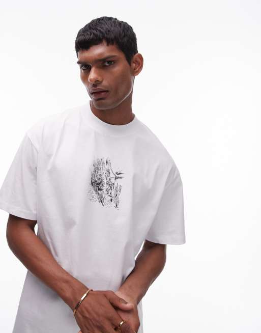 Topman - Oversized og hvid T-shirt med middelhavs-gadeprint på front og ryg, 2 af 5