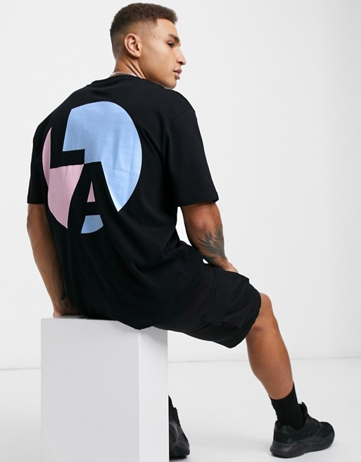 Topman oversized organic cotton t-shirt with LA back print in black