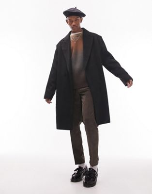 Topman oversized overcoat jacket in black