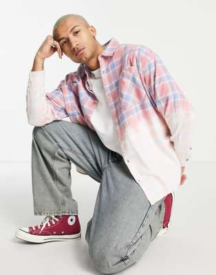 Topman - Oversized overhemd met gebleekte ruiten in roze