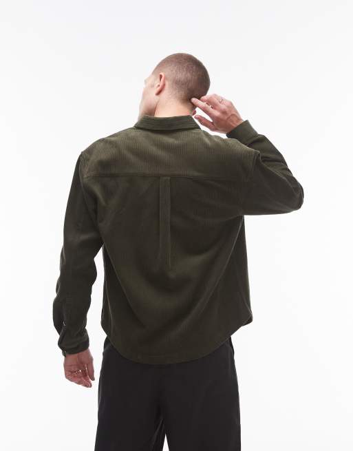 Topman - Oversized overhemd van corduroy met fijne ribbels in kaki, 3 van 4