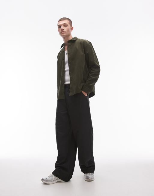 Topman - Oversized overhemd van corduroy met fijne ribbels in kaki, 4 van 4