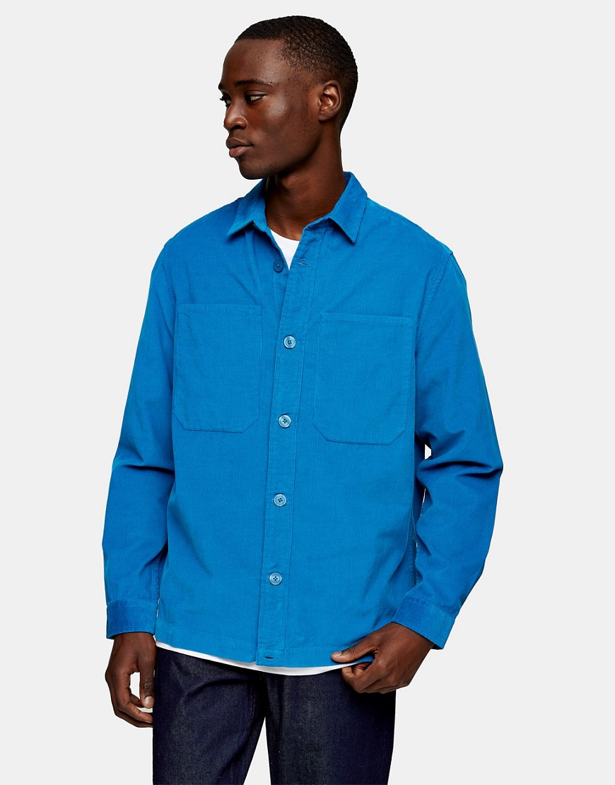 Topman - Oversized overhemd van micro-corduroy in blauw