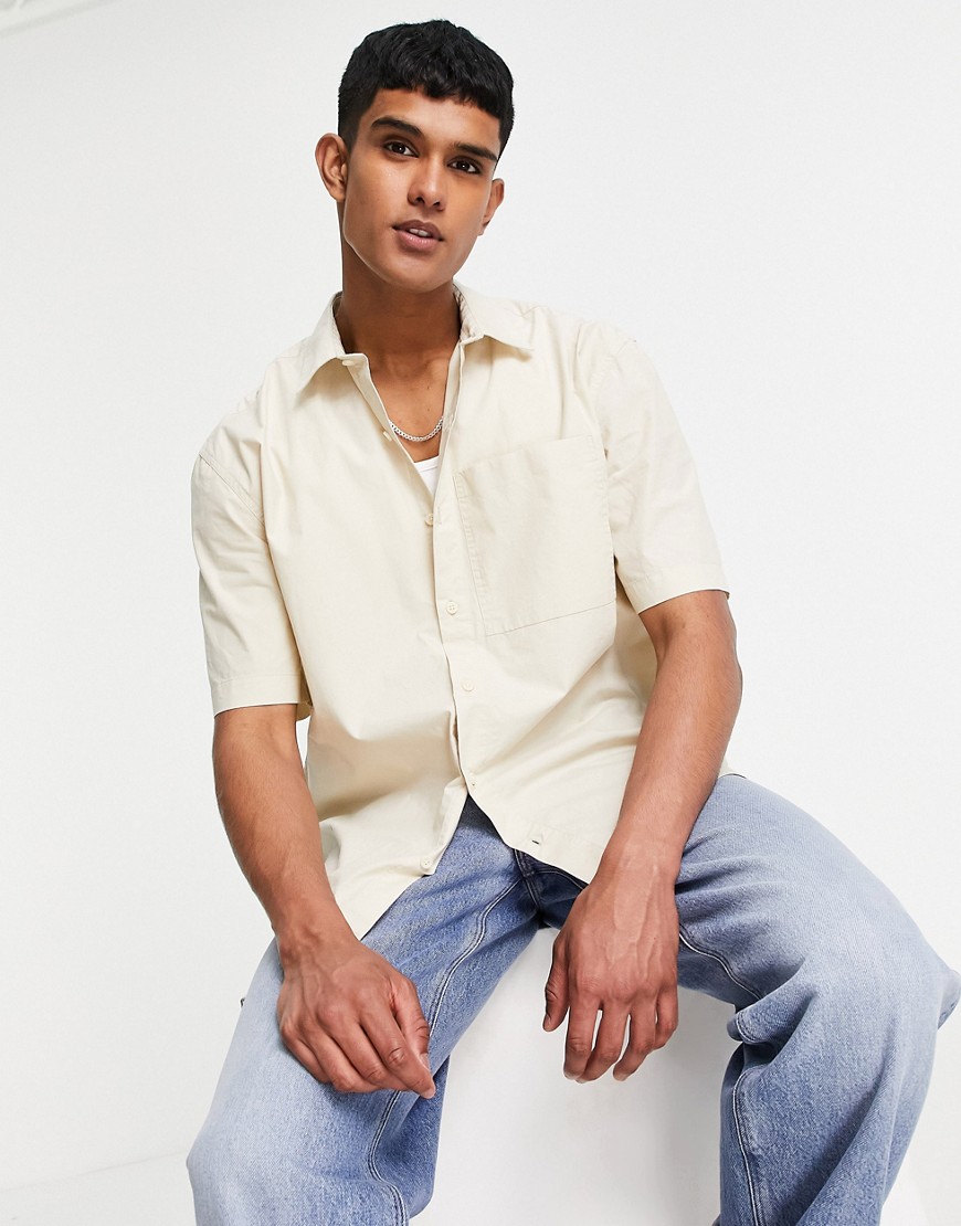 Topman oversized paper touch shirt in stone-Neutral