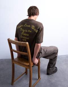 Oversized Pegasus embroidered t-shirt with back text in brown