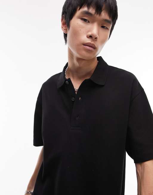 Topman oversized pique polo in black | ASOS