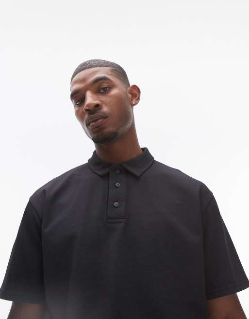 Topman - Oversized polo in zwart met wassing