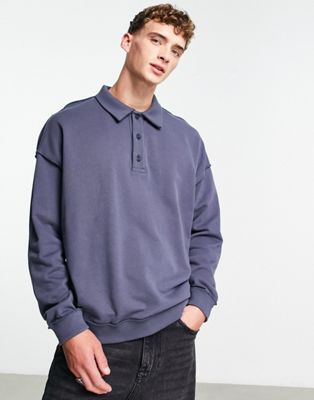 Topman oversized polo with exposed seams in washed blue