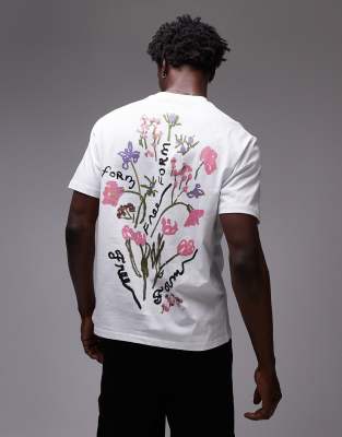 Topman Oversized Printed Floral T-shirt In White