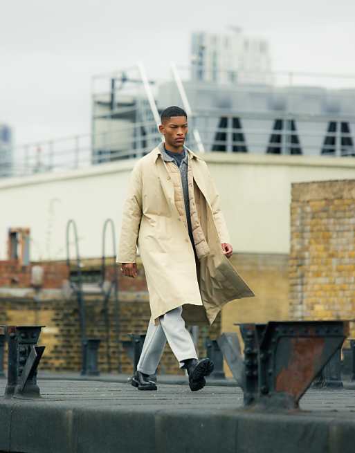 Topman oversized rain coat with removable lining in stone | ASOS Topman oversized rain coat with removable lining in stone | ASOS