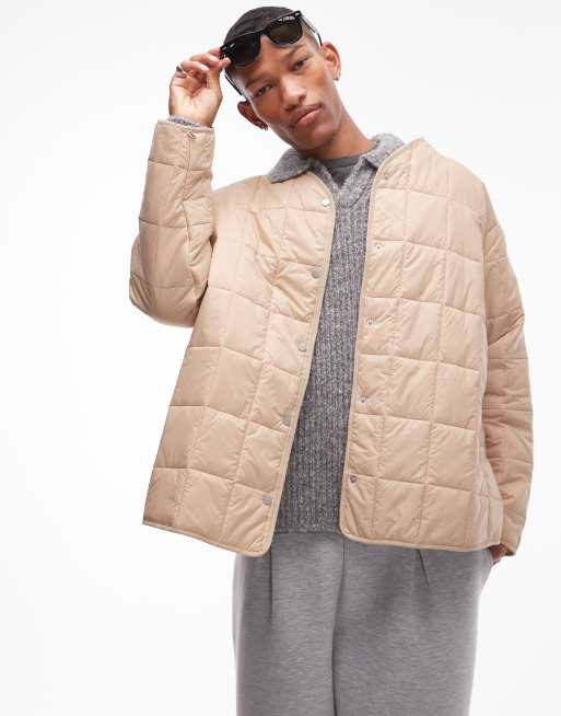 Topman oversized rain coat with removable lining in stone ASOS