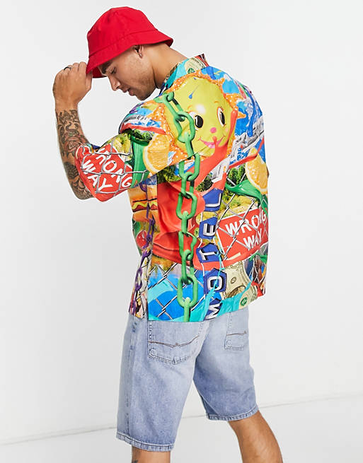 Topman oversized revere shirt in fairground placement print, 4 of 4