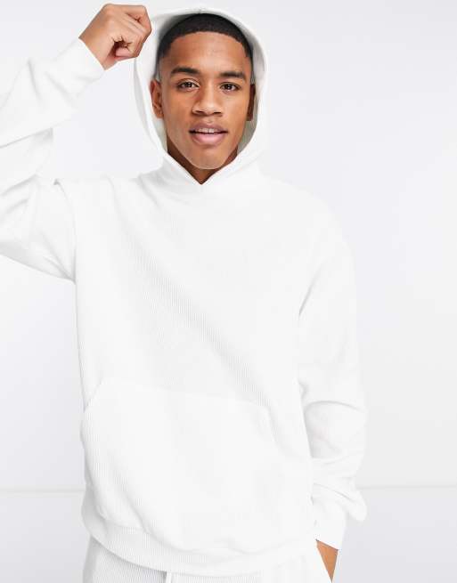 Topman oversized rib hoodie in ecru | ASOS