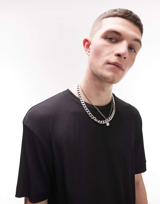 Topman oversized rib t-shirt in black