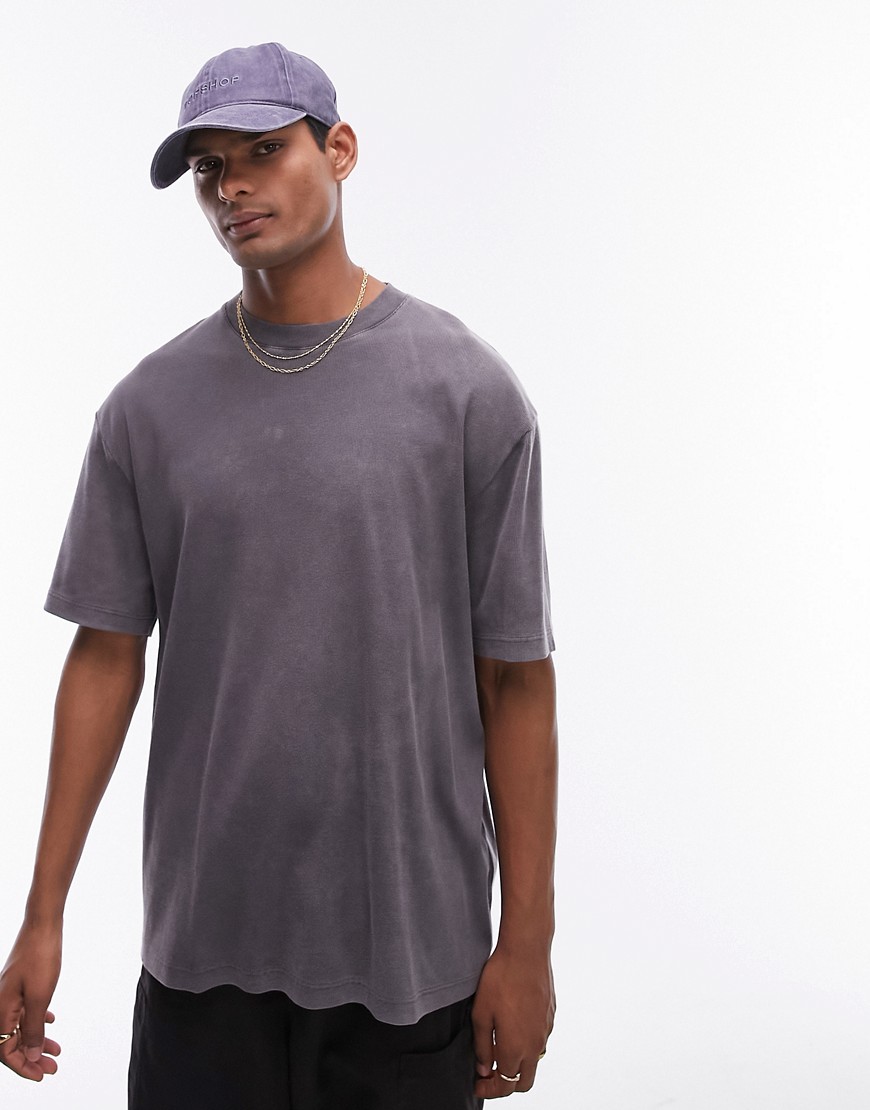 Topman oversized ribbed t-shirt in washed black