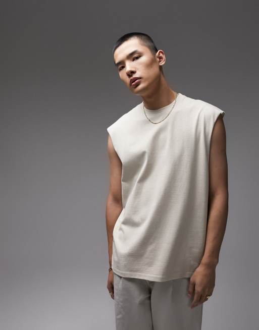 Topman - Oversized, ærmeløs og beige T-shirt