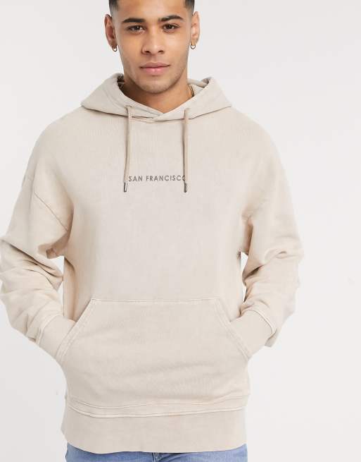 Topman oversized San Fran hoodie in washed nude