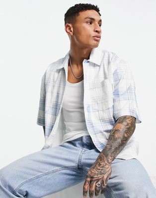 Topman oversized shirt in bleached blue and white check